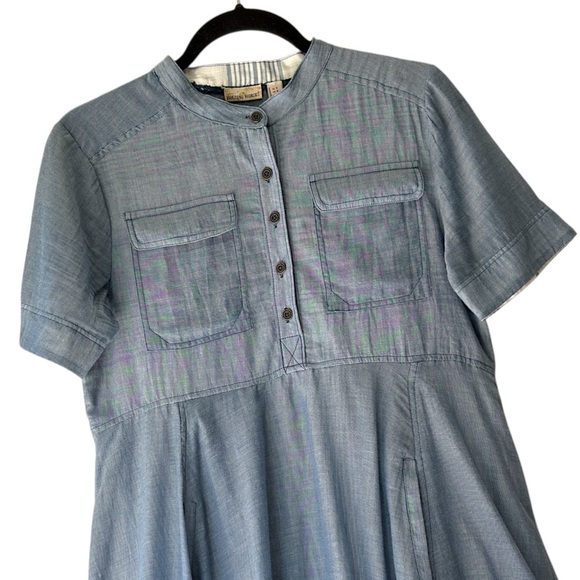 ANTHROPOLOGIE HOLDING HORSES BLUE CHAMBRAY COTTON DRESS STRIPED UNDERSKIRT | 4 - Picture 2 of 14